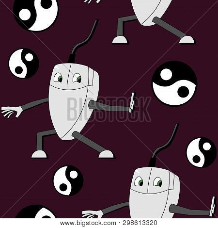 Kung Fu Computer Mouse. Seamless Vector Pattern
