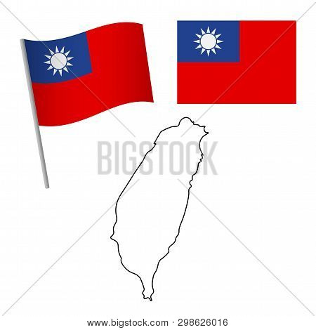 Taiwan Flag And Map. Patriotic Background. National Flag Of Taiwan Vector Illustration