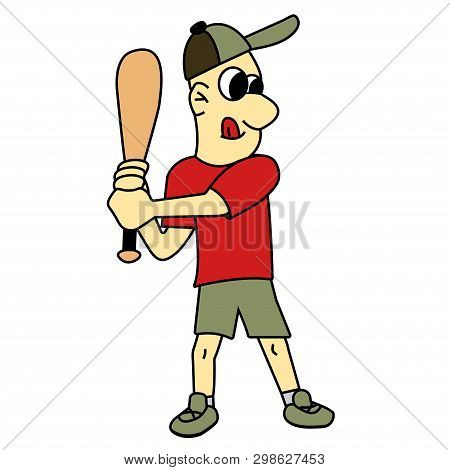 Boy Play Baseball. Sport Isolated Stock Illustration