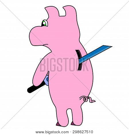 Piggy Bank Doing Harakiri. Character. Stock Illustration