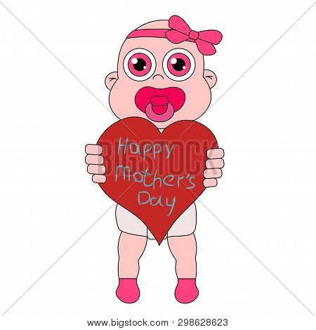 Baby Girl With Heart What Have Title. Stock Isolated Illustration