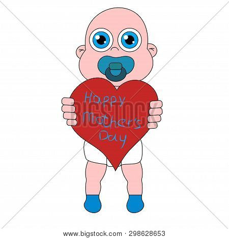 Baby Boy With Heart What Have Title. Stock Isolated Illustration