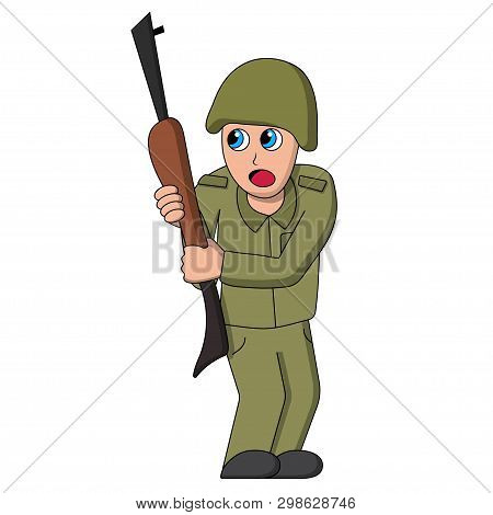 Scared Soldier On War. Isolated Stock Illustration