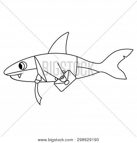 Business Shark Outline. Isolated Stock Cartoon Illustration