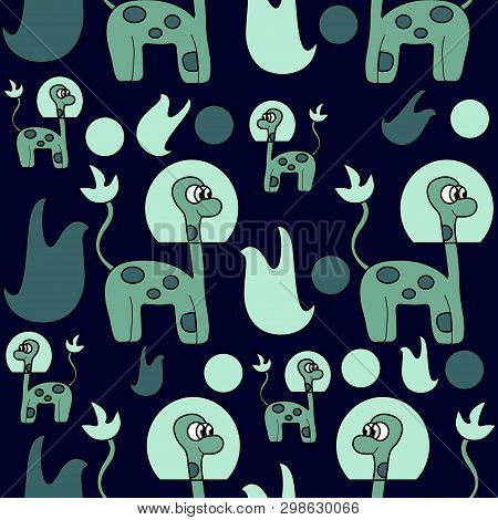 Cute Alien Dinosaur. Seamless Stock Cartoon Pattern