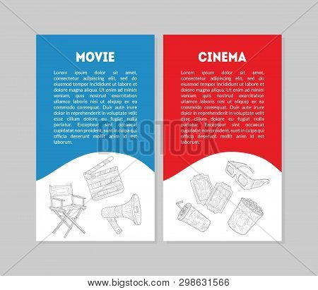 Movie Cinema Banner Template Set With Place For Text, Inematography Industry Production Vector Illus