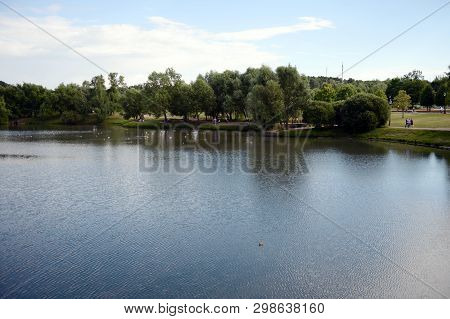 Moscow, Russia - July 7, 2018: Pond In The Moscow Park 