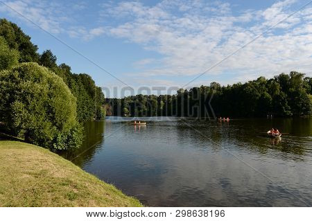 Moscow, Russia - July 7, 2018: Pond In The Moscow Park 