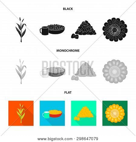 Vector Illustration Of Cornfield And Vegetable Sign. Set Of Cornfield And Vegetarian Vector Icon For