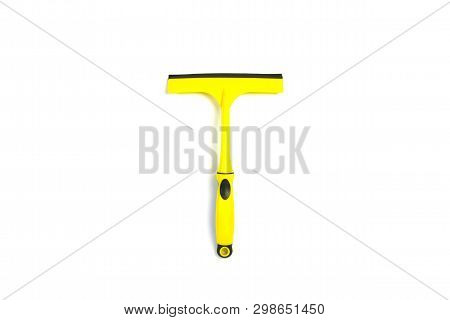 Scraper For Cleaning And Washing Windows On A White Background. Flat Lay, Top View.