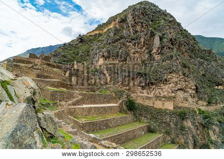 Inca Ruins And The Terraces Of Pumatallis At Ollantaytambo In Peru