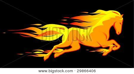 Bellissimo cavallo di fuoco giallo isolato su sfondo nero