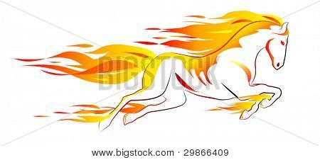 Bellissimo cavallo bianco ardente isolata on white