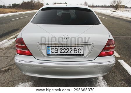 Kiev, Ukraine - November 22, 2018: Mercedes-benz S-class In Winter In The Middle Of The Road. Rear V
