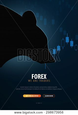 Forex. Stock Exchange Trading Banner. The Bulls And Bears Struggle. Vector Illustration.