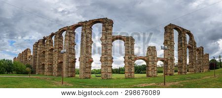 Famous Roman Aqueduct Of Los Milagros In Merida, Spain