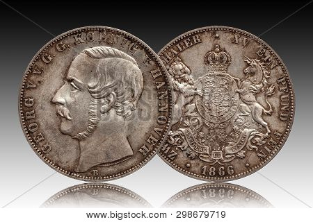Germany German Silver Coin 2 Two Thaler Double Thaler Hannover Minted 1866 Isolated On Gradient Back