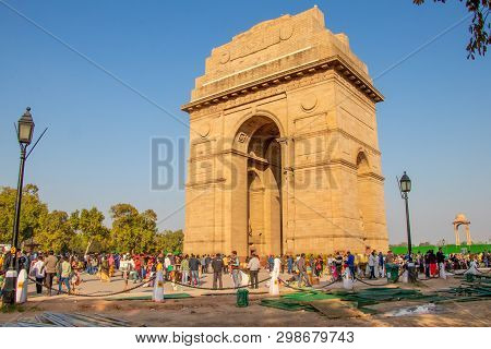 New Delhi, India - February , 2019. The India Gate In New Delhi. India Gate Is A War Memorial To 82,