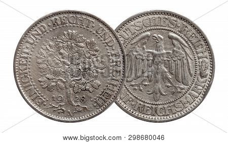 Germany German Silver Coin 5 Five Mark Oak Tree Weimar Republic