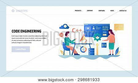 Vector Web Site Design Template. Programmer Write Script In C Computer Language. Software Dvelopment