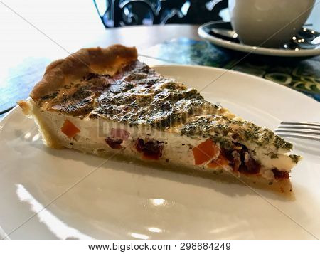 Quiche Tart Kis / Vegetable Pie Slice Served With Plate At Restaurant.