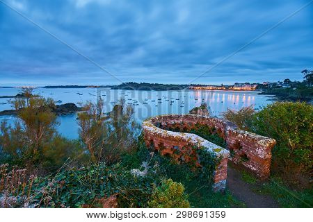 Saint-lunaire Beach During Blue Hour, Brittany, Ille-et-vilaine,