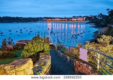 Saint-lunaire Beach During Blue Hour, Brittany, Ille-et-vilaine,