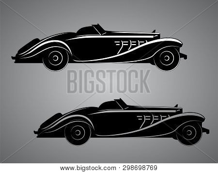 Old Vintage Retro Pre-war Roadster Vector Illustration. Exclusive And Luxury Car Icon