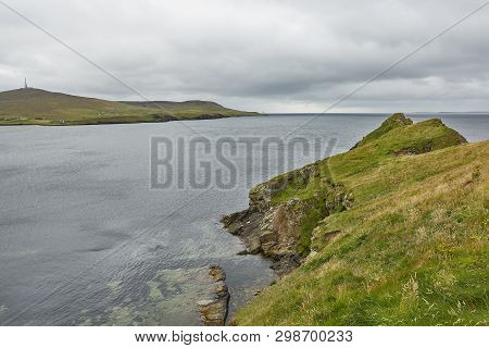 Coastal View Toward The Knab In Lerwick, Which Is The Main Port On The Shetland Isles, Scotland.