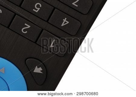 Top View On Remonte Control, Isolated On White Background. Technology Concept. Macro Photography.