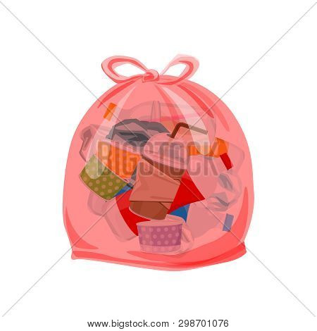 Plastic Waste Packed In The Transparent Plastic Bags For Waste Separation Isolated White Square Back