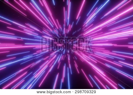 3d Illustration Of Abstract Creative Cosmic Background. Hyper Jump Into Another Galaxy. Speed Of Lig