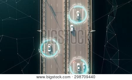4k Aerial View Self Driving Autopilot Autonomous Cars