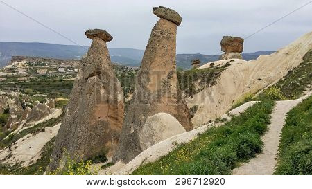 Stone Mushrooms, The City Urgup, Cappadocia, Turkey. The City And Its Surrounding Area Are Known For