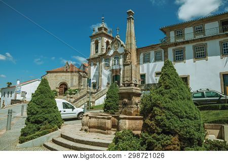 Lovely Baroque Church Of The Misericordia In Front Of Square With Stone Pillory At Seia. On Foothill