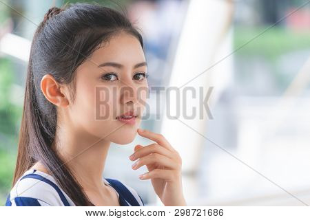 Portrait Of Attractive Woman Beatuy Face Skin Outdoor