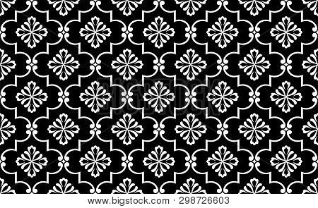 Abstract Geometric Floral Seamless Pattern. Black And White Ornament. Modern Stylish Texture Repeati