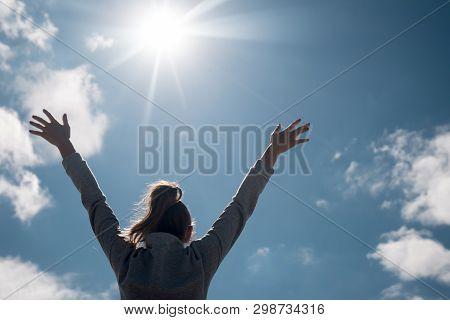 Happy Woman In Rays Of Sun Relazing