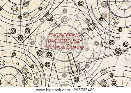 Mechanical Engineering Drawings On Light Background. Milling Machine Spindle. Technical Design. Cove
