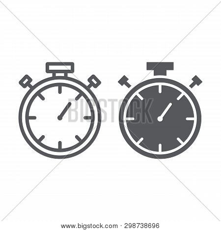 Stopwatch Line And Glyph Icon, Measure And Countdown, Timer Sign, Vector Graphics, A Linear Pattern 