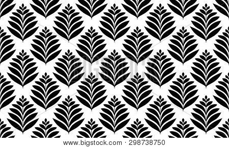 Vector Illustration Of Geometric Leaves Seamless Pattern. Floral Organic Background.