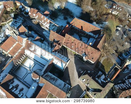 An image of an aerial view over Bebenhausen Monastery Germany
