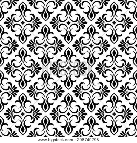 Floral Seamless Pattern With Baroque Style Ornament. Modern Stylish Texture. Black And White. Repeat