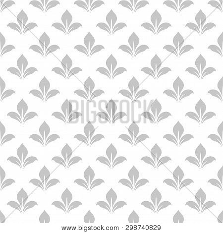 Abstract Leaves Seamless Pattern. Gray And White. Vector Background.