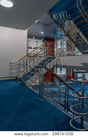 Editorial 03.29.2019 Stockholm Sweden. Inside Ms Silja Symphony And One Of The Staircases Between De