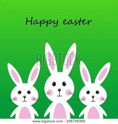 Three Easter Bunny On A Green Background