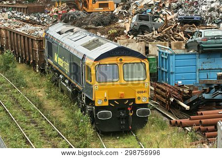 Advenza Class 66 Freight Loco Number 66844 At Shipley Crossley Evans Scrapyard, Shipley, West Yorksh