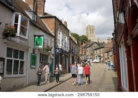 A View Of The Strait Leading Up To Steep Hill And The Cathedral, Lincoln, Lincolnshire, United Kingd
