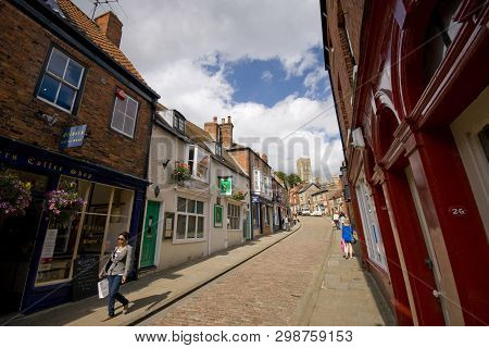 A View Of The Strait Leading Up To Steep Hill And The Cathedral, Lincoln, Lincolnshire, United Kingd