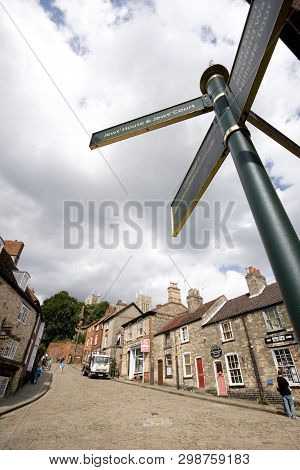 A View Of The Strait Leading Up To Steep Hill And The Cathedral, Lincoln, Lincolnshire, United Kingd